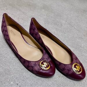 Michael Kors Plum Patterned Flats with Gold Logo